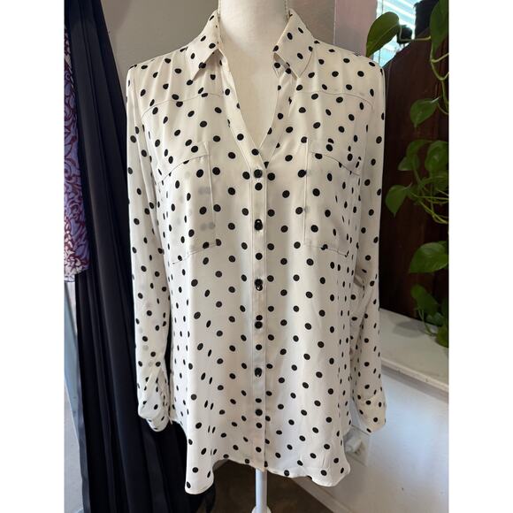 Express Portofino Shirt Black Polka Dot Button Down Women’s Size Large - Picture 1 of 3